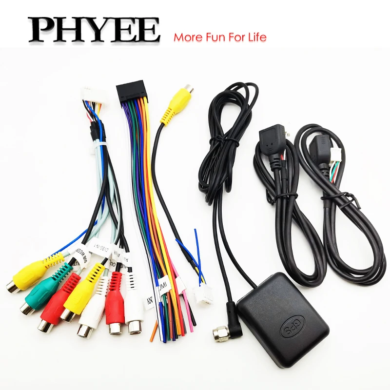 Uniwersalna 16-pinowa wiązka przewodów, adapter USB, antena GPS, wideo audio RCA, kabel wejściowy do kamery… Uniwersalna 16-pinowa wiązka przewodów, adapter USB, antena GPS, wideo audio RCA, kabel wejściowy do kamery…