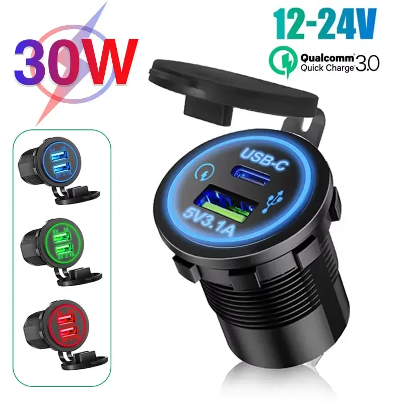 Uniwersalna ładowarka samochodowa do motocykla LED Light USB TYPE-C ładowarka gniazdo zasilania papierosów… Uniwersalna ładowarka samochodowa do motocykla LED Light USB TYPE-C ładowarka gniazdo zasilania papierosów…