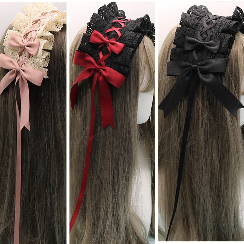 Urocza kokardka słodka Lolita koronkowa kwiatowa obręcz do włosów Anime pokojówka Cosplay opaska na głowę… Urocza kokardka słodka Lolita koronkowa kwiatowa obręcz do włosów Anime pokojówka Cosplay opaska na głowę…
