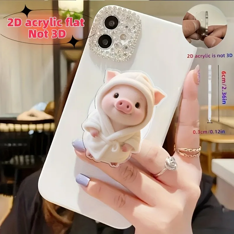 Uroczy Akrylowy 2D Uchwyt na Telefon w Kształcie Świnki, Uniwersalny Grip Tok, Podpórka do iPhone Samsung…