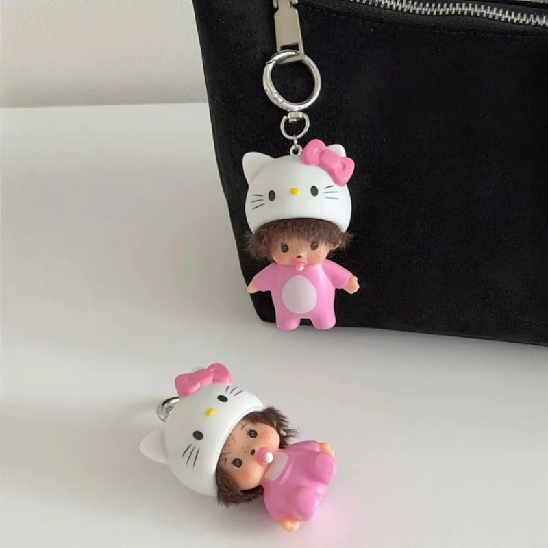 Uroczy breloczek Hello Kitty, kreskówkowy Monchhichi, winylowa zawieszka, dekoracja na biurko, model, zabawka…