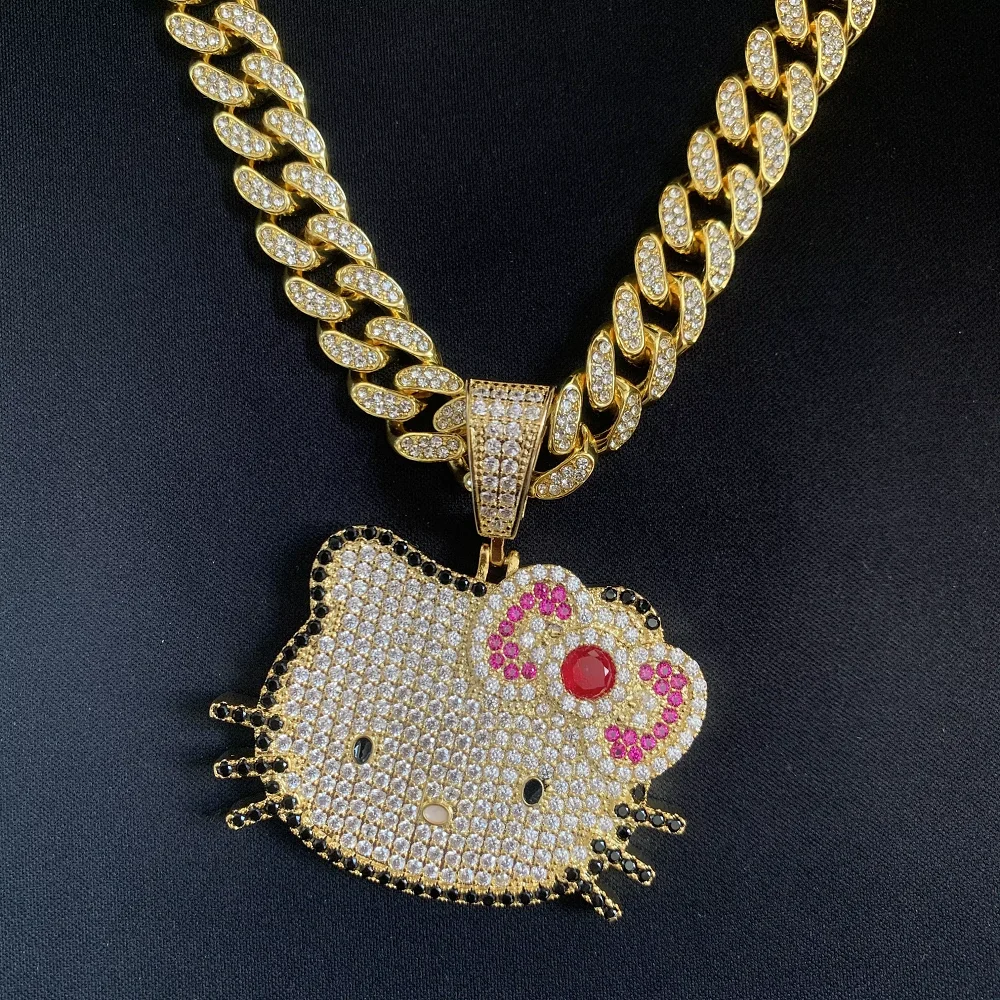 Uroczy diamentowy naszyjnik Hello Kitty, naszyjnik z zawieszką anime, modne dodatki dla kobiet i mężczyzn…