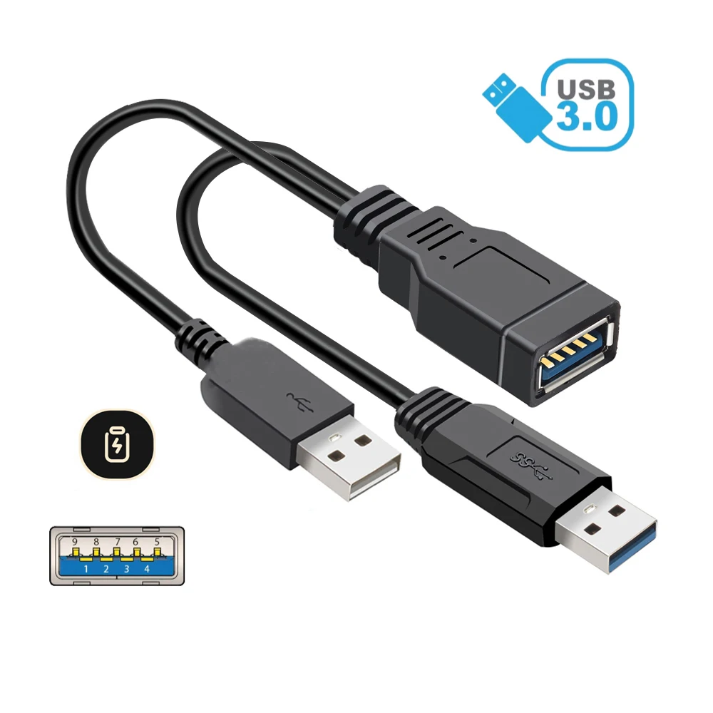 USB 3.0 żeński na podwójny męski USB Dodatkowy zasilacz Przedłużacz danych Adapter Rozgałęźnik Y Kabel do… USB 3.0 żeński na podwójny męski USB Dodatkowy zasilacz Przedłużacz danych Adapter Rozgałęźnik Y Kabel do…