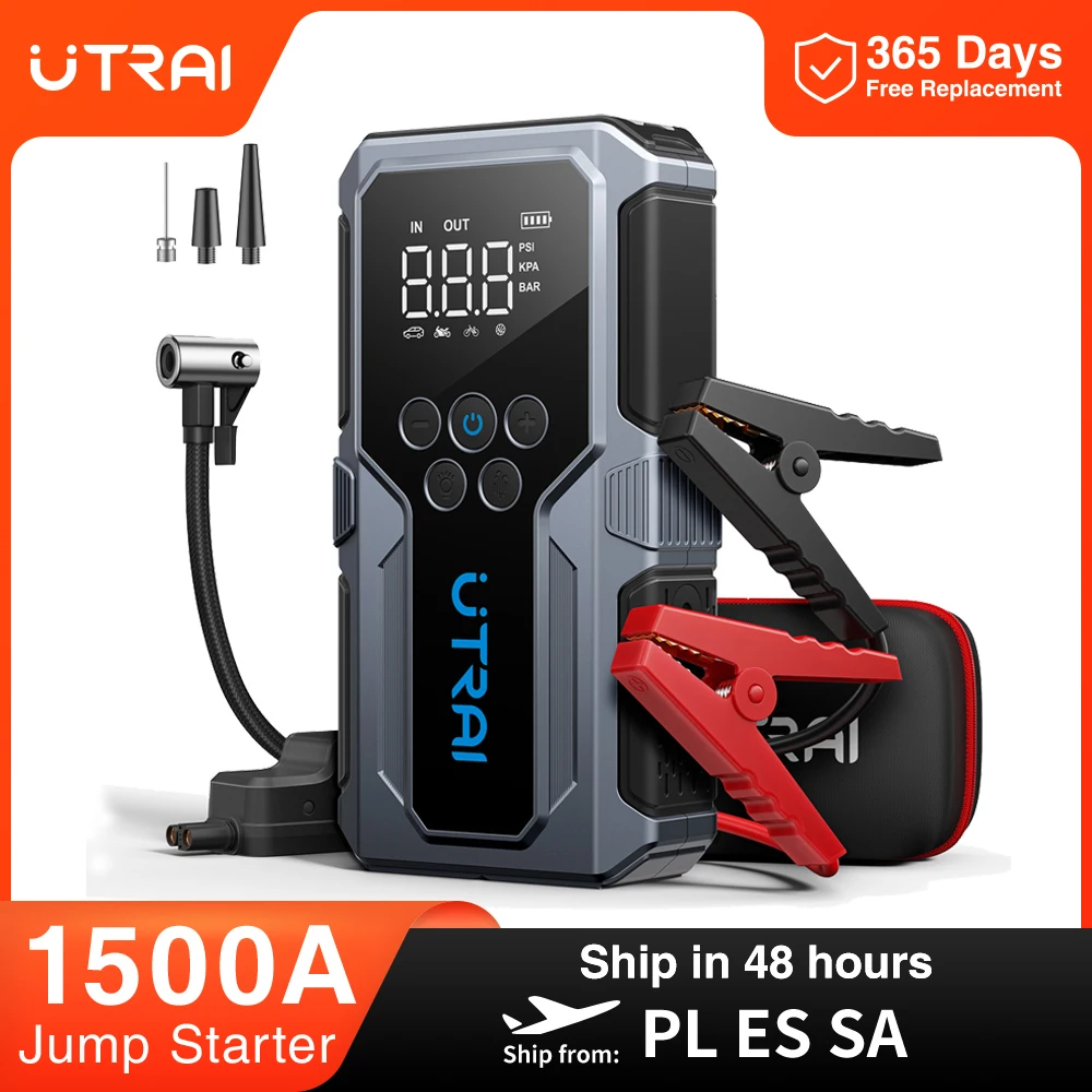 UTRAI 1500A urządzenie do uruchamiania awaryjnego samochodu Power Bank przenośna pompa powietrza 150PSI… UTRAI 1500A urządzenie do uruchamiania awaryjnego samochodu Power Bank przenośna pompa powietrza 150PSI…