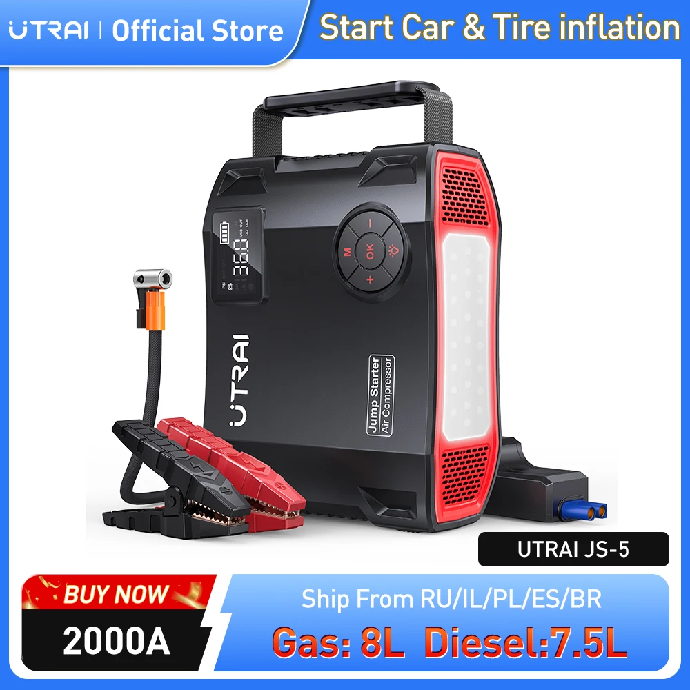 UTRAI Jump Starter 4 w 1 pompa sprężarka powietrza 2000A Power Bank 12V cyfrowy inflator do opon 150PSI… UTRAI Jump Starter 4 w 1 pompa sprężarka powietrza 2000A Power Bank 12V cyfrowy inflator do opon 150PSI…