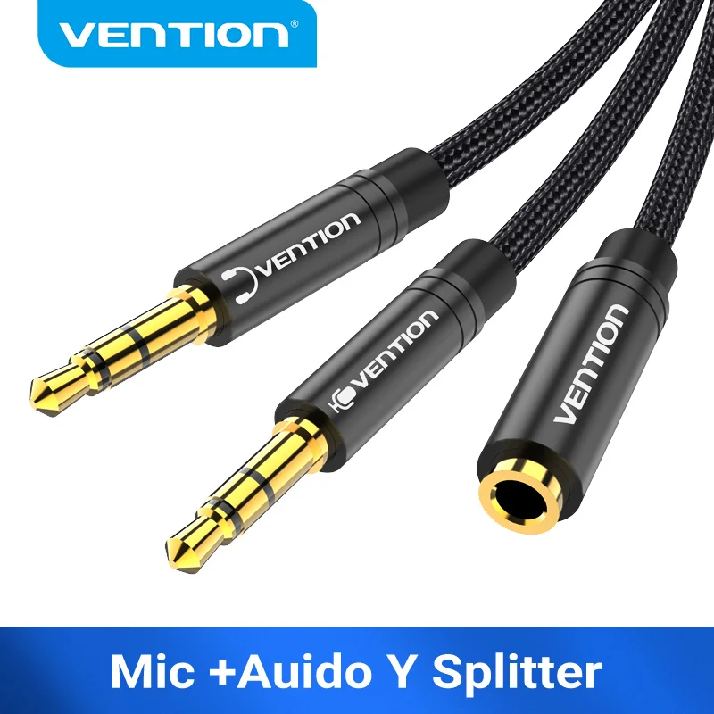 Vention Audio Splitter Adapter słuchawek 3,5 mm Kabel AUX do komputera 1 żeński do 2 męskich Mic Y Splitter…