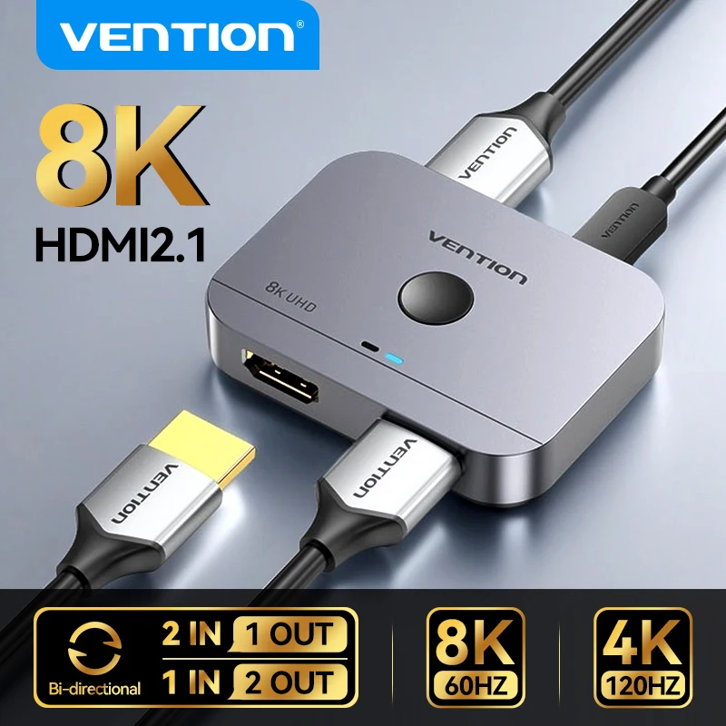 Vention Rozdzielacz HDMI 2.1 8K 60Hz 4K120Hz Dwukierunkowy 2 wejścia 1 wyjście do telewizora Xiaomi Xbox PS4 5… Vention Rozdzielacz HDMI 2.1 8K 60Hz 4K120Hz Dwukierunkowy 2 wejścia 1 wyjście do telewizora Xiaomi Xbox PS4 5…