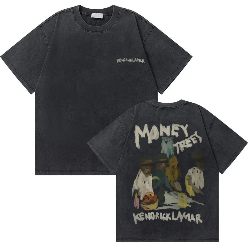 Washed Vintage Rapper Kendrick Lamar Good Kid Money Trees T-shirty Mężczyźni Hip Hop Retro Oversized Tshirt…