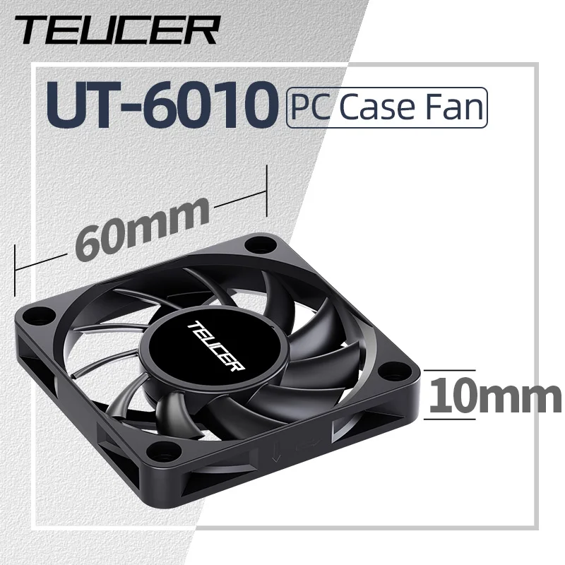 Wentylator Teucer UT-6010 6cm DC 12V 3Pin z Dużym Zasilaczem 4Pin, Łożysko Hydrauliczne, 3500 RPM, Wentylator…