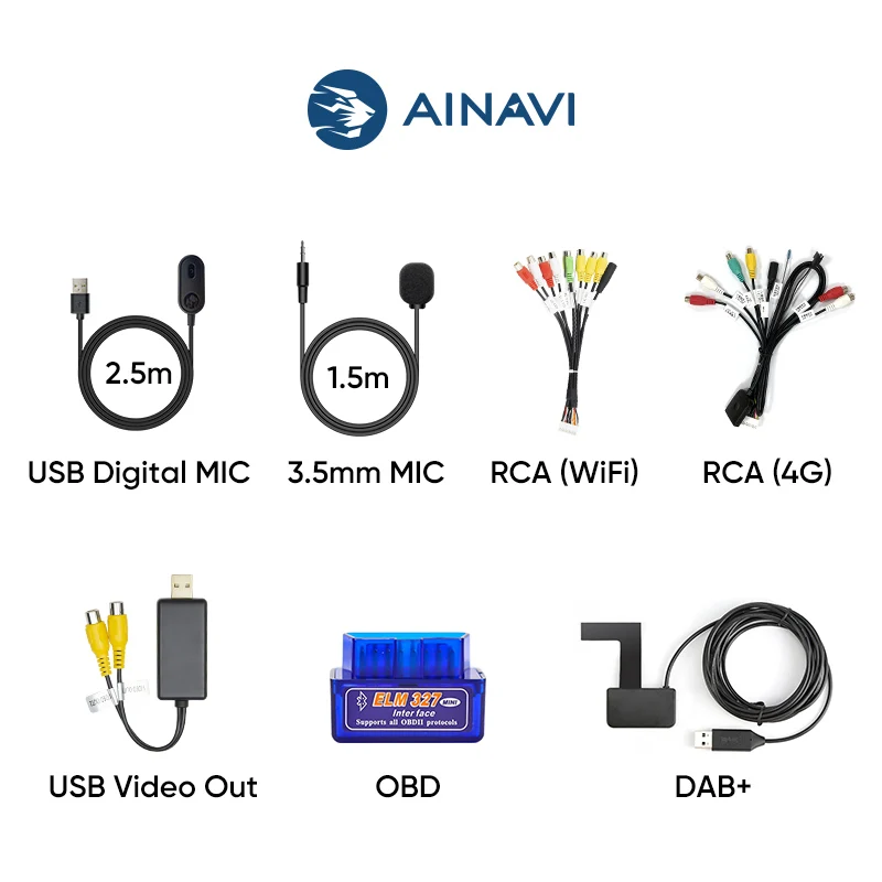 Wielofunkcyjny kabel RCA Ainavi do samochodowego multimedialnego systemu Android, USB, cyfrowy mikrofon… Wielofunkcyjny kabel RCA Ainavi do samochodowego multimedialnego systemu Android, USB, cyfrowy mikrofon…