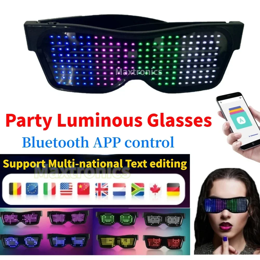 Wielojęzyczne okulary LED Bluetooth DIY tekst Graffiti RGBW/czerwony/zielony kolor na impreza z okazji…