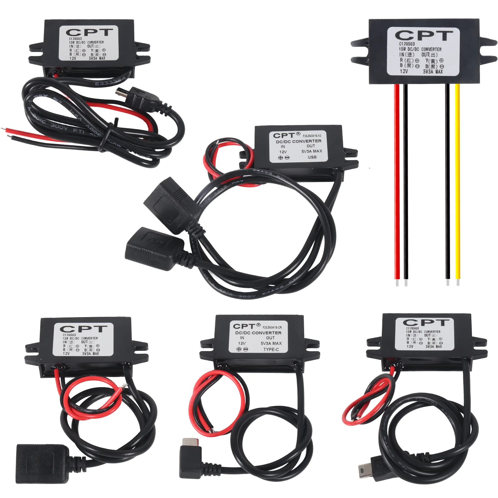 Wodoodporny konwerter 12V na 5V DC-DC, moduł obniżający napięcie, zasilacz, złącze USB-A żeńskie/typ C/dual…