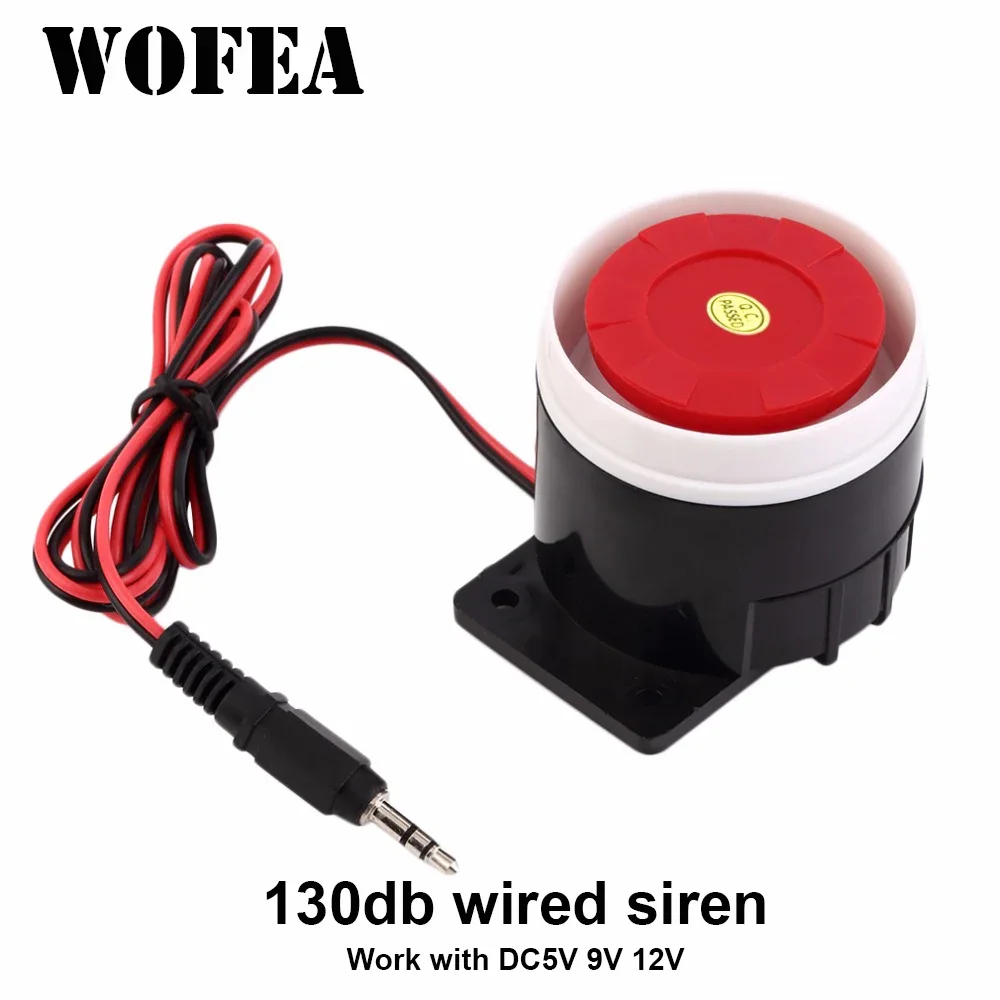 WOFEA 130dB Przewodowa Mini Syrena Alarmowa do Systemu Alarmowego, Zasilana DC5V 9V 12V WOFEA 130dB Przewodowa Mini Syrena Alarmowa do Systemu Alarmowego, Zasilana DC5V 9V 12V