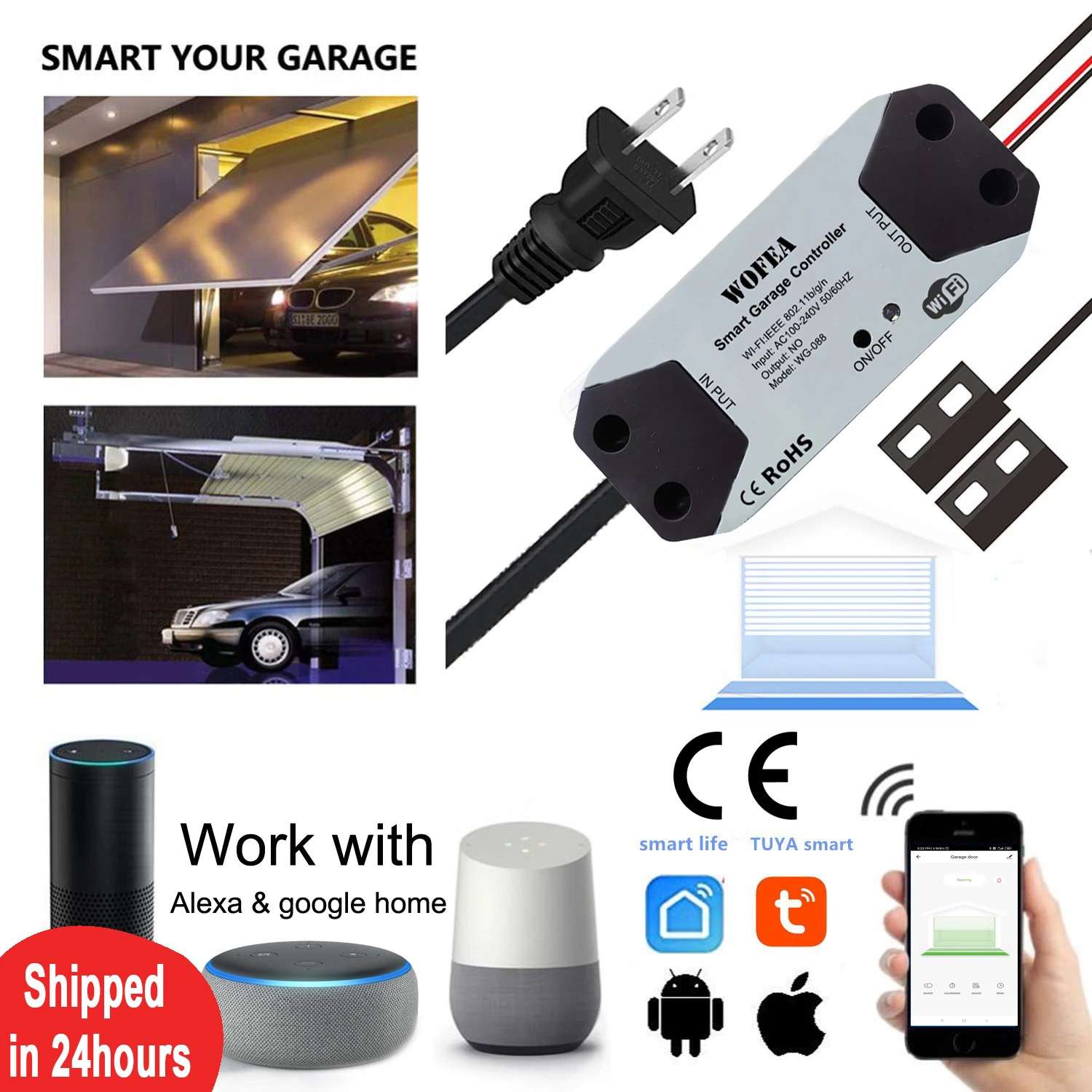 Wofea WiFi Switch Inteligentny kontroler otwierania drzwi garażowych Współpracuje z Alexa Echo Google Home…