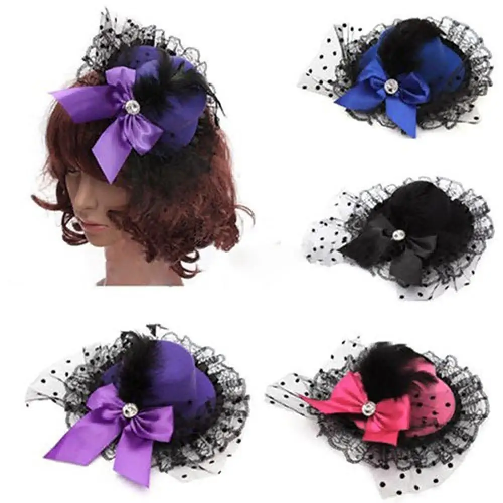 Wydajność nakrycia głowy Mini Top Hat Cap Bowknot wstążki koronki Fascinator klips do włosów kostium Cosplay… Wydajność nakrycia głowy Mini Top Hat Cap Bowknot wstążki koronki Fascinator klips do włosów kostium Cosplay…