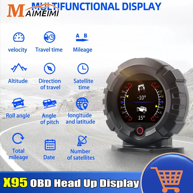 Wyświetlacz Head-Up GPS X95 do samochodu OBD HUD Poziomy Miernik Kąta Pochylenia Inklinometr Prędkościomierz… Wyświetlacz Head-Up GPS X95 do samochodu OBD HUD Poziomy Miernik Kąta Pochylenia Inklinometr Prędkościomierz…
