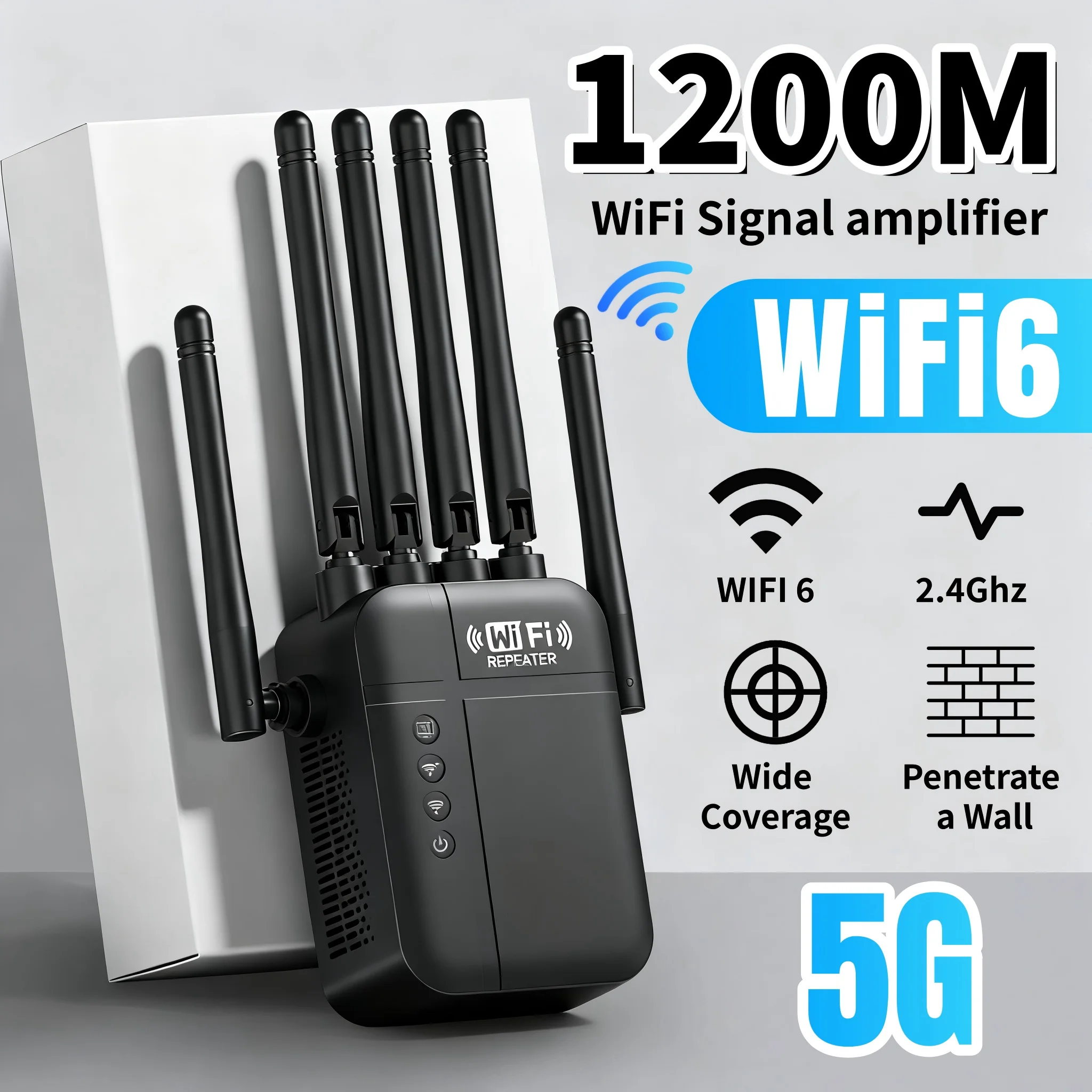 Wzmacniacz sygnału WiFi Dual Band 2.4Ghz 5Ghz 1200Mbps, przekracza przeszkody, zasięg do 835 m², obsługuje…