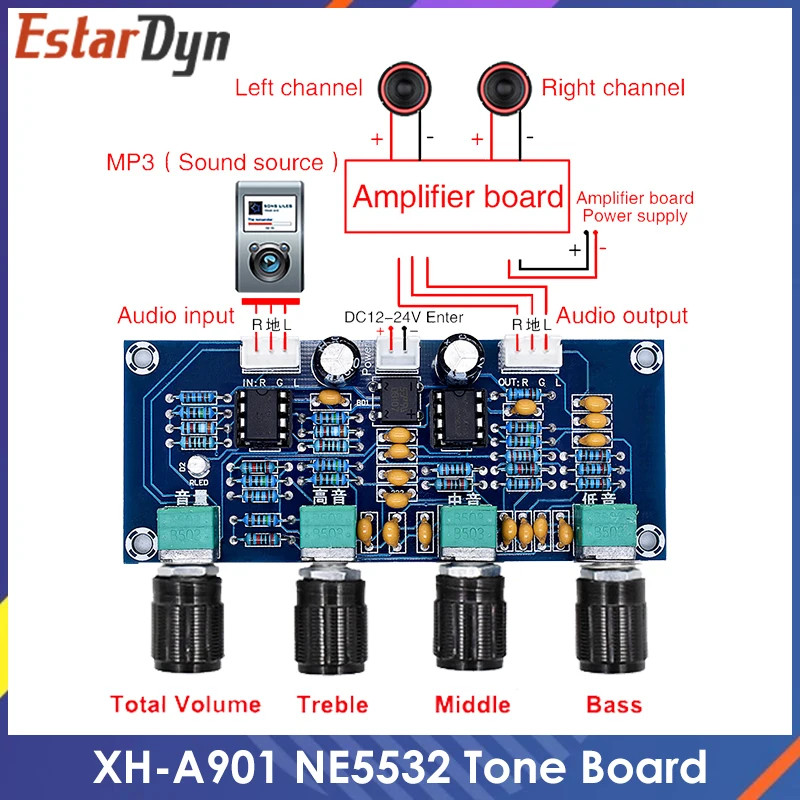 XH-A901 NE5532 Tone Board przedwzmacniacz przedwzmacniacz z regulacją głośności tonów wysokich bas…