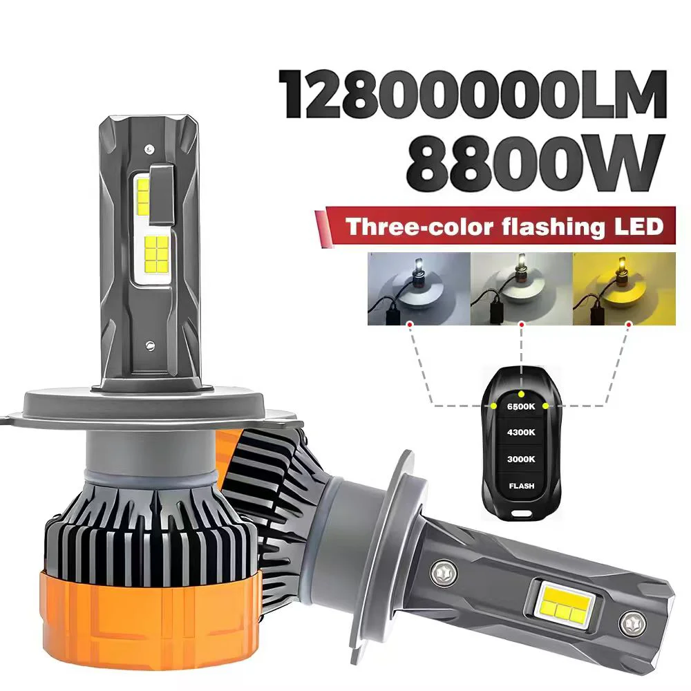 Żarówki LED H7 o mocy 8800W z pilotem, kompatybilne z H1 H4 H11 9005 9006 9012, 6500K 4300K 3000K…
