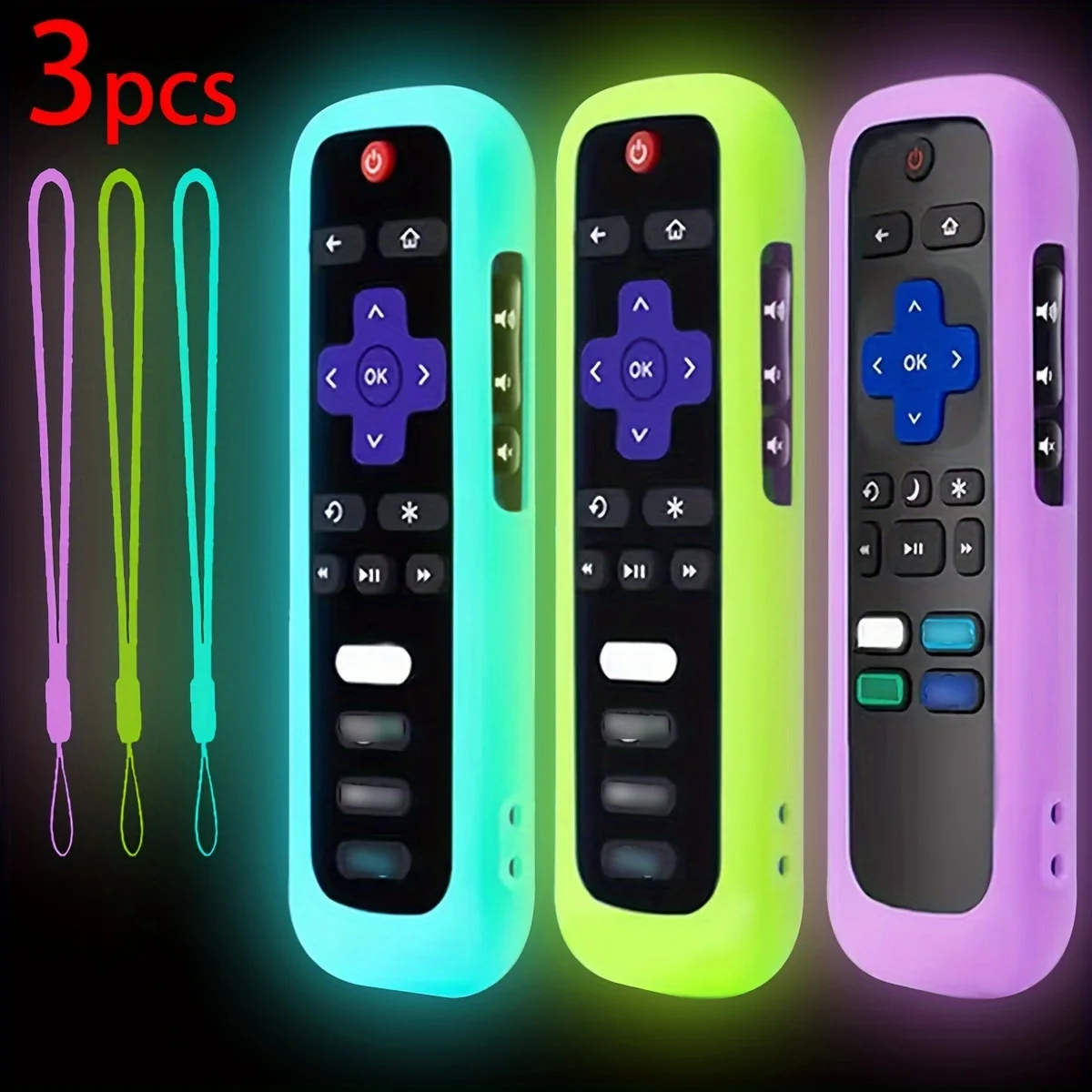 Zestaw 1/2/3 sztuk świecącego silikonowego pilota ze sznurkiem odpowiedni do pilota TCL Hisense Roku TV