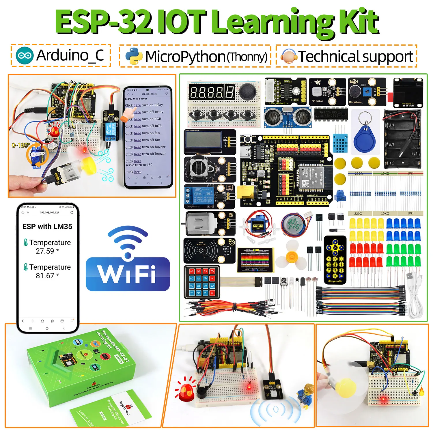 Zestaw edukacyjny Keyestudio IOT ESP32 dla Arduino ESP32 All-in-One Learning +134 Projekty Obsługa MicroPython…