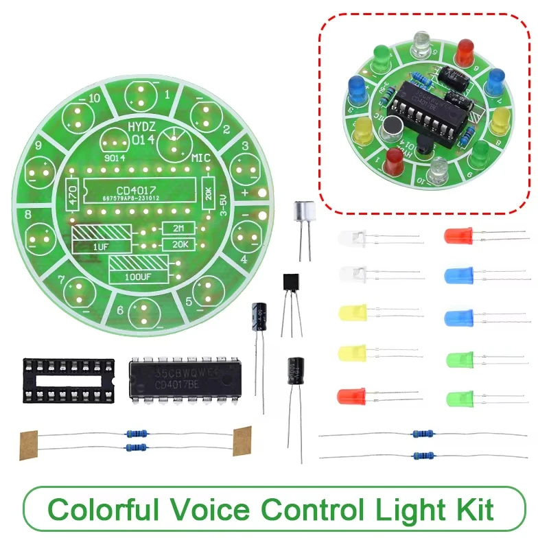 Zestaw LED obrotowych z kolorowym sterowaniem głosem CD4017, elektroniczny zestaw DIY do produkcji, części…