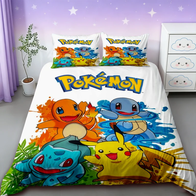 Zestaw pościeli Pikachu, kreskówka anime, do pokoju dziecięcego, poszwa na kołdrę, pościel dla chłopca i…