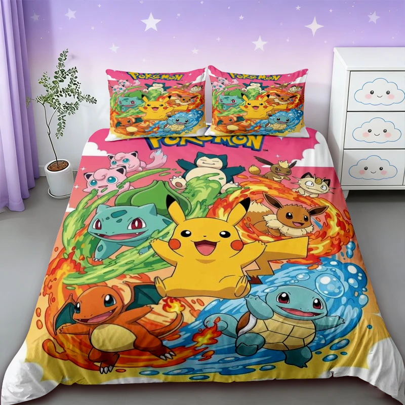 Zestaw pościeli Pikachu, kreskówka anime, do pokoju dziecięcego, poszwa na kołdrę, pościel dla chłopca i…