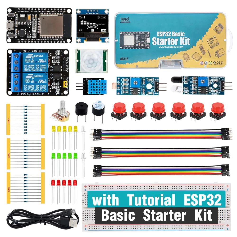Zestaw startowy KUONGSHUN do ESP32 ESP-32S WIFI I OT płyta rozwojowa zestaw edukacyjny inna zabawka edukacyjna…
