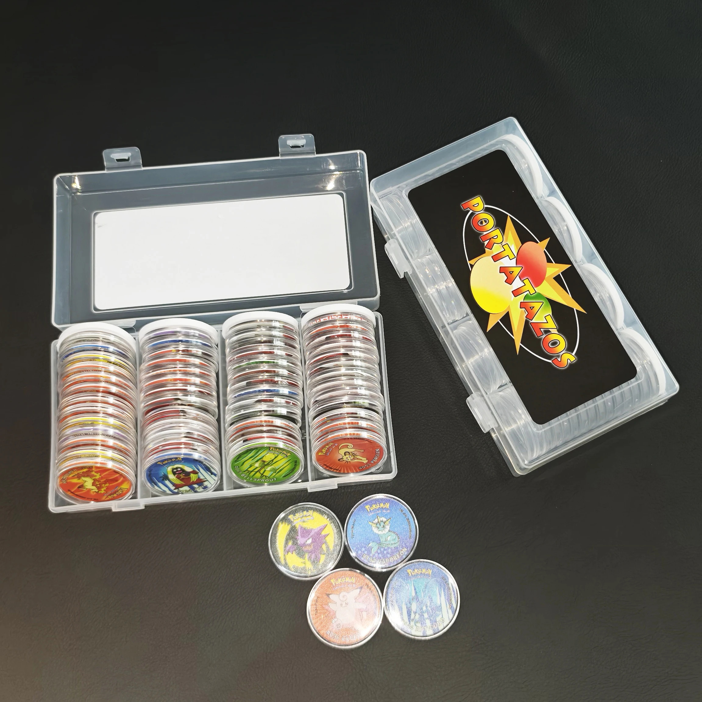 Zestaw Tazos Porta 60 szt. przezroczyste pudełka do przechowywania Rzadka Kolekcja Kart Przezroczyste Pudełko…
