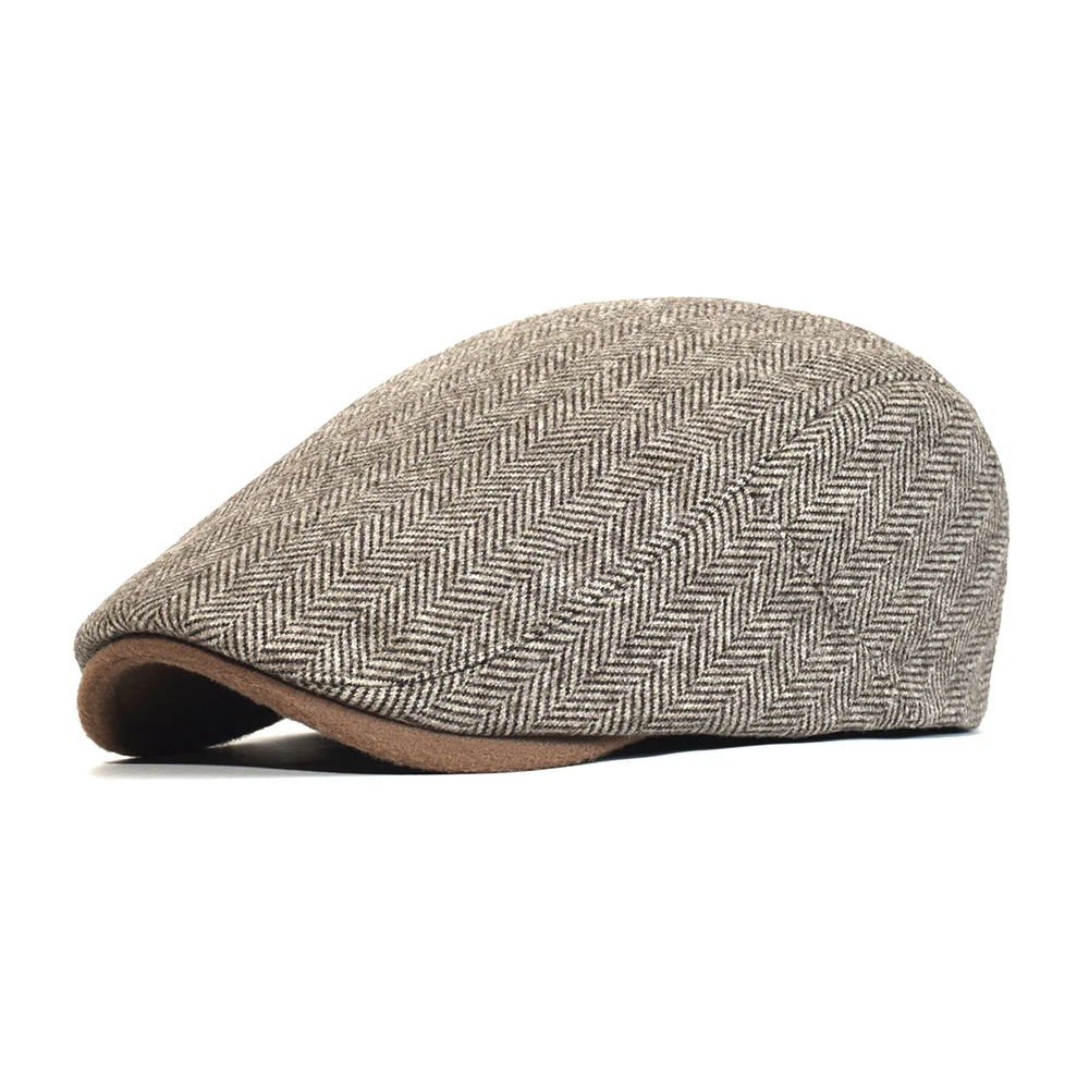 Zimowa gruba czapka gazeciarza mężczyźni Vintage jodełka kobiety w stylu Casual, w paski berety Gatsby płaski…