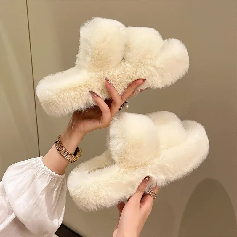 Zimowe puszyste kapcie damskie 2024 New House Home Fur Slippers For Women Flat Platform Cozy Fuzzy Home Shoes… Zimowe puszyste kapcie damskie 2024 New House Home Fur Slippers For Women Flat Platform Cozy Fuzzy Home Shoes…