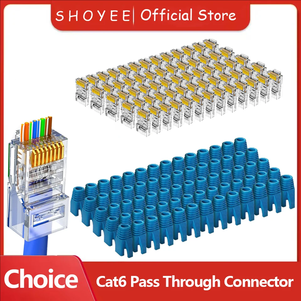 Złącze RJ45 CAT6 Przelotowe Złącza z Kryształowym Wykończeniem Pozłacane 8P8C UTP Obudowa Ochronna Wtyk…