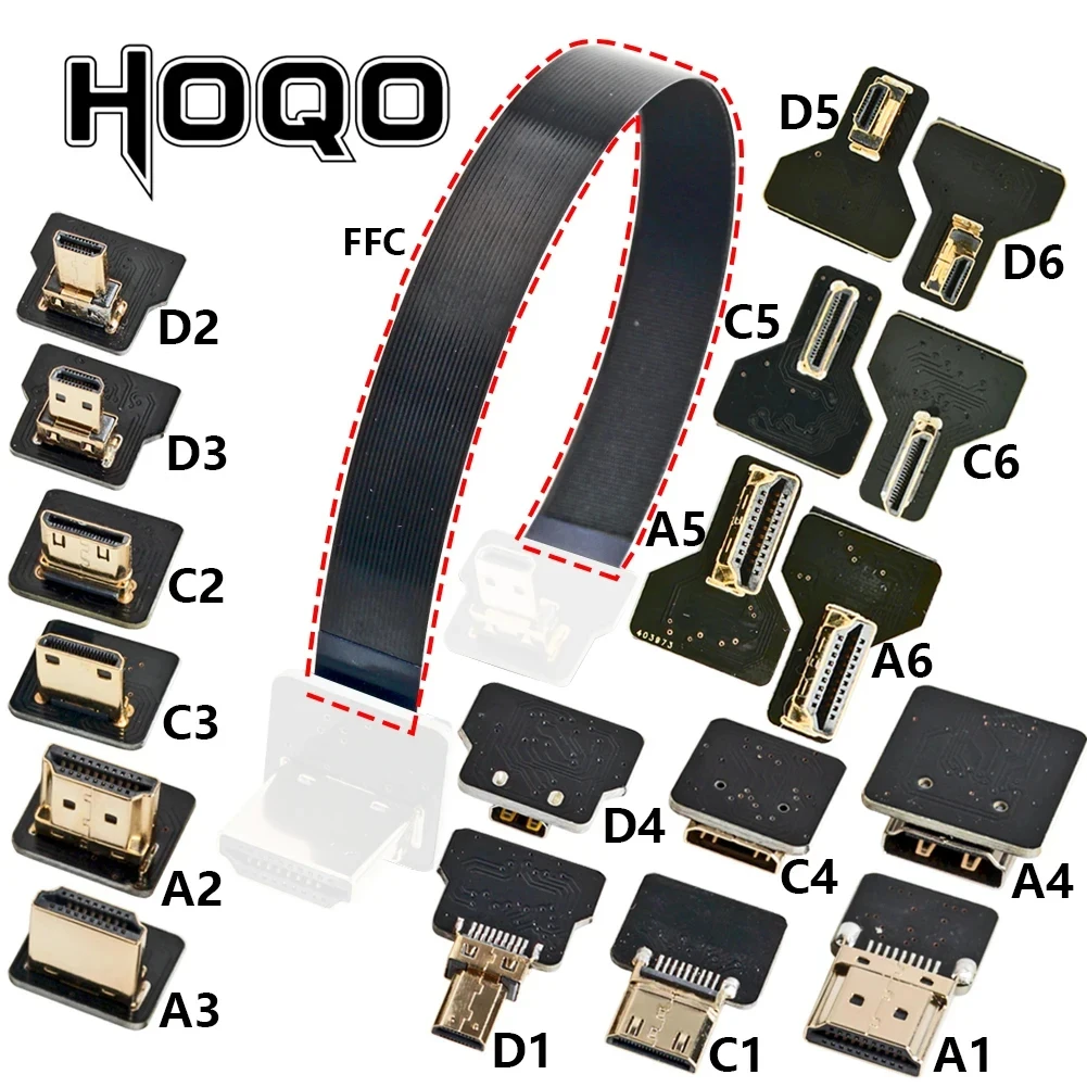 Złącze wstążkowe FPV HDMI Elastyczny kabel płaski Raspberry Pi 4 Micro HDMI do HDMI/Mini HDMI żeńskie 90…