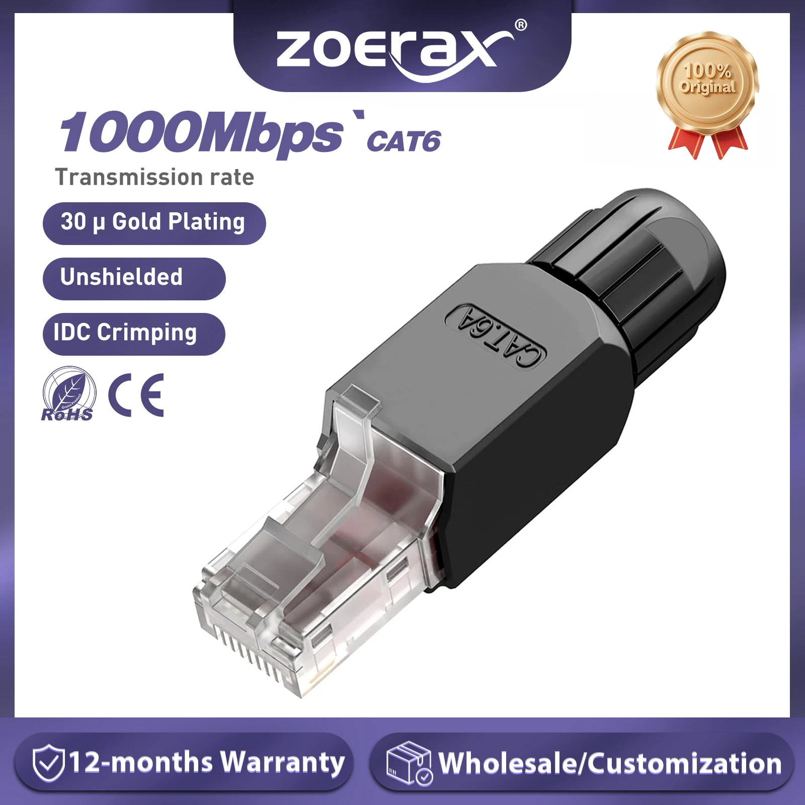 Złącze ZoeRax RJ45 bez użycia narzędzi, wtyk do konwersji w terenie CAT6A CAT6, pozłacany modułowy wtyk RJ45… Złącze ZoeRax RJ45 bez użycia narzędzi, wtyk do konwersji w terenie CAT6A CAT6, pozłacany modułowy wtyk RJ45…