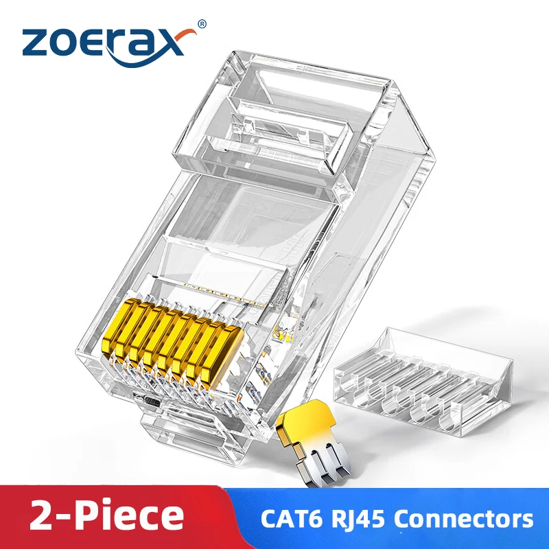 ZoeRax 50PCS Dwuczęściowe złącza Cat6 RJ45, Cat 6 2-częściowe końce RJ 45, wtyczka UTP 8P8C Ethernet do kabla… ZoeRax 50PCS Dwuczęściowe złącza Cat6 RJ45, Cat 6 2-częściowe końce RJ 45, wtyczka UTP 8P8C Ethernet do kabla…