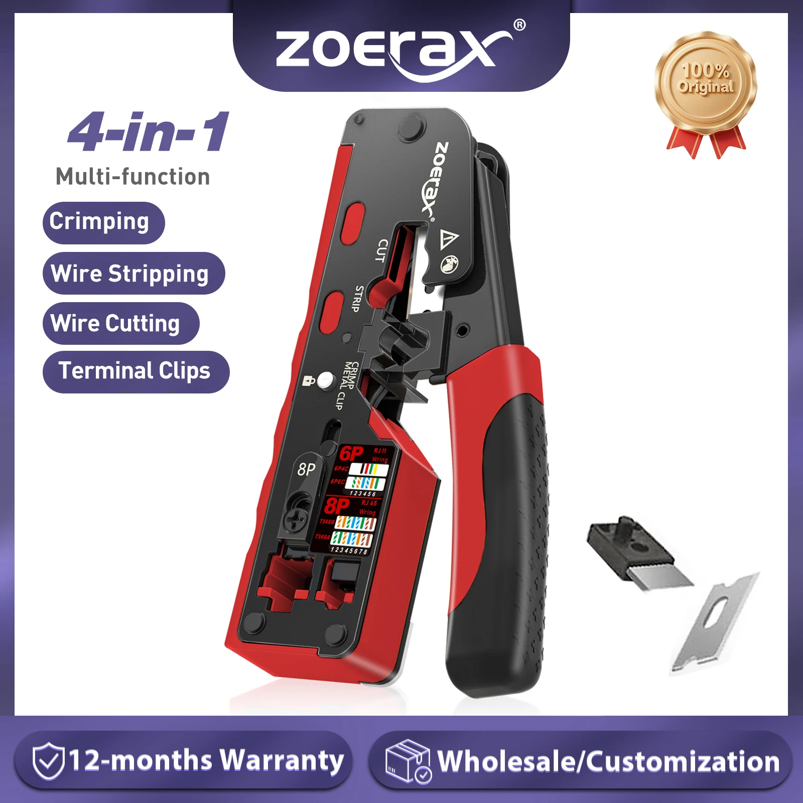 ZoeRax Narzędzie do zaciskania RJ45 CAT7 CAT6A do złącz sieciowych Cat7/6a/6/5e, przecinak do przewodów… ZoeRax Narzędzie do zaciskania RJ45 CAT7 CAT6A do złącz sieciowych Cat7/6a/6/5e, przecinak do przewodów…